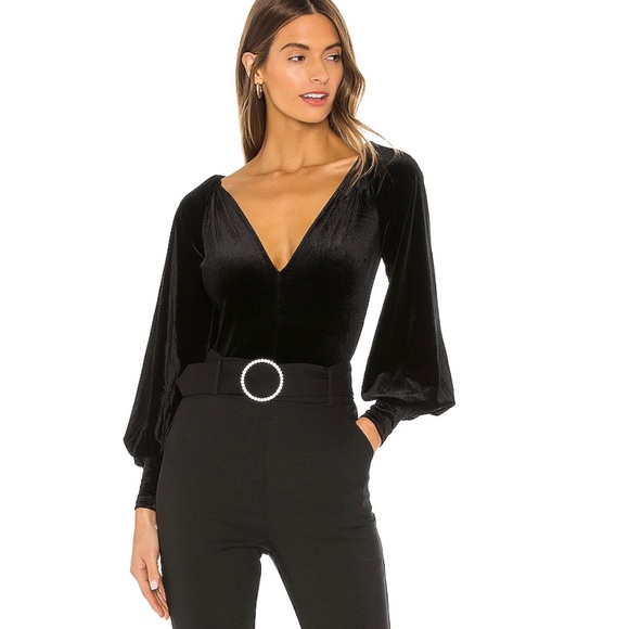 Bardot Bryony Balloon Sleeve Velvet Bodysuit black - Picture 6 of 16